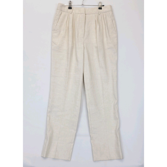 AllSaints Whitney Linen Blend Straight Ankle Trousers Women 4 Neutral Beige - Picture 2 of 15